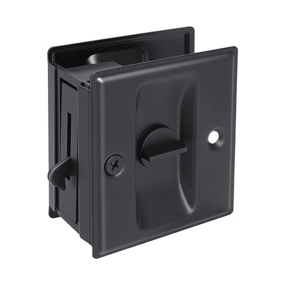 Square-Shaped Slotted Sliding Door Lock, Black Stainless Steel, Privacy Model