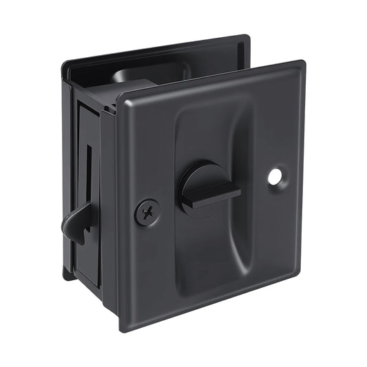 Square-Shaped Slotted Sliding Door Lock, Black Stainless Steel, Privacy Model
