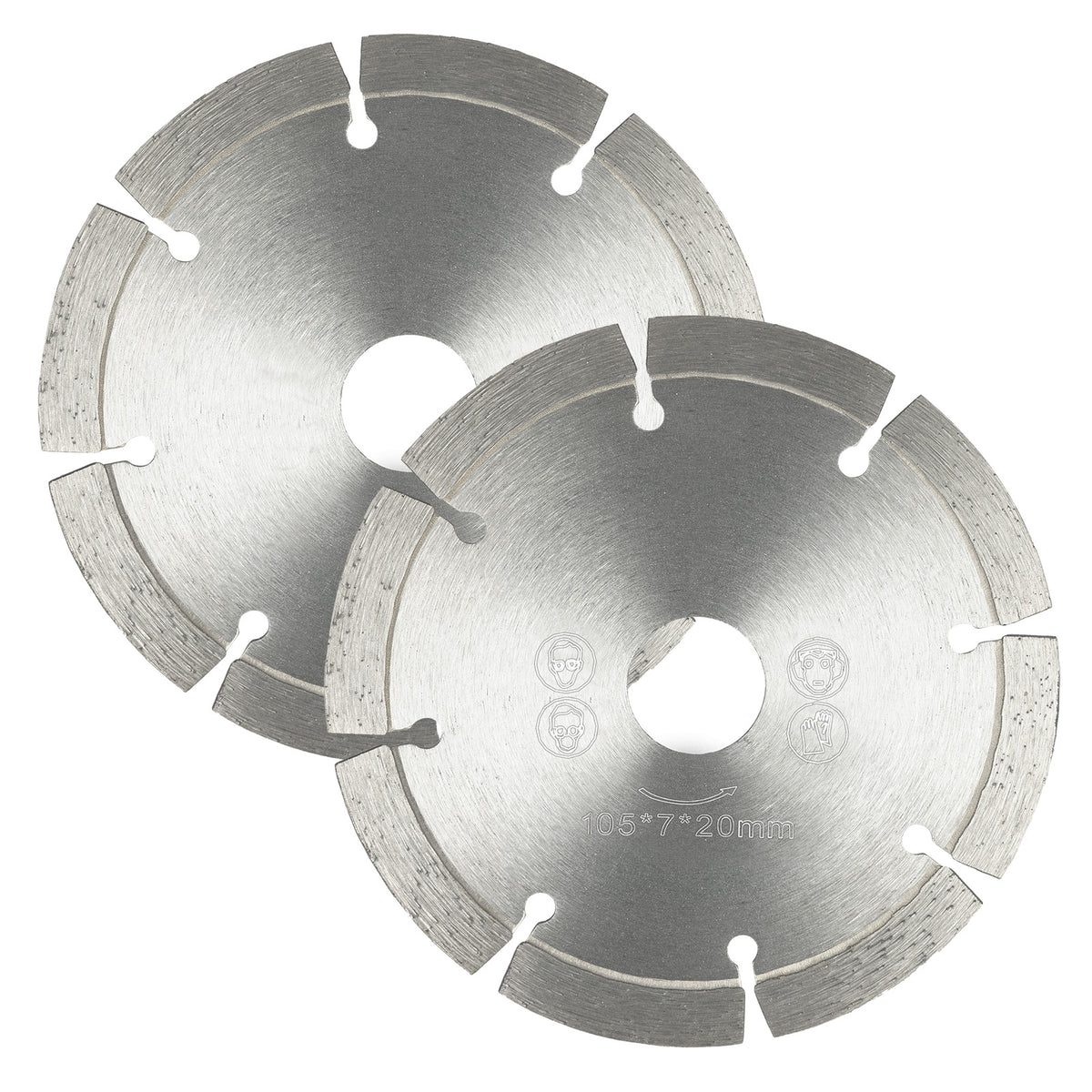 Two circular diamond saw blades for cutting concrete and stone, shown overlapping on a plain white background.