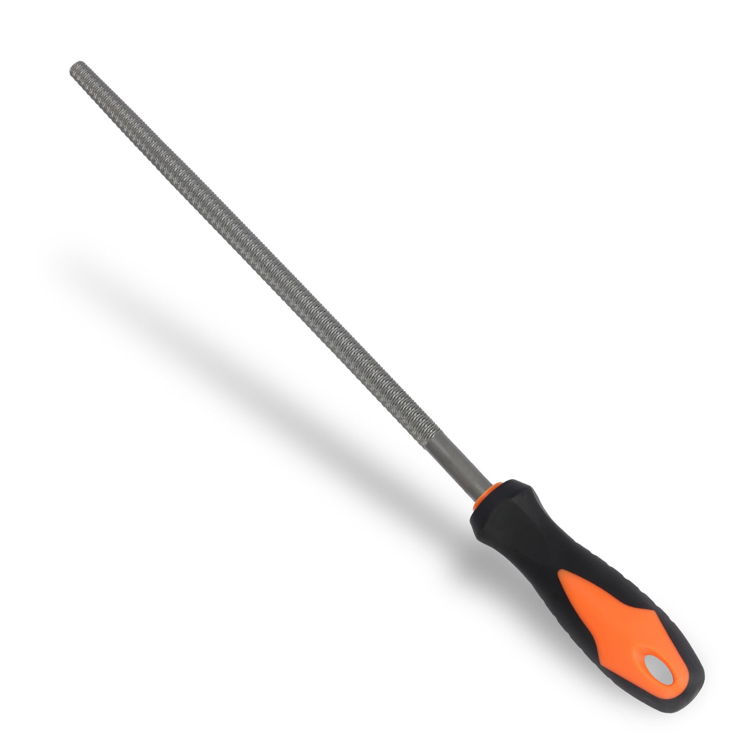 Diamond file with black and orange handle on a white background