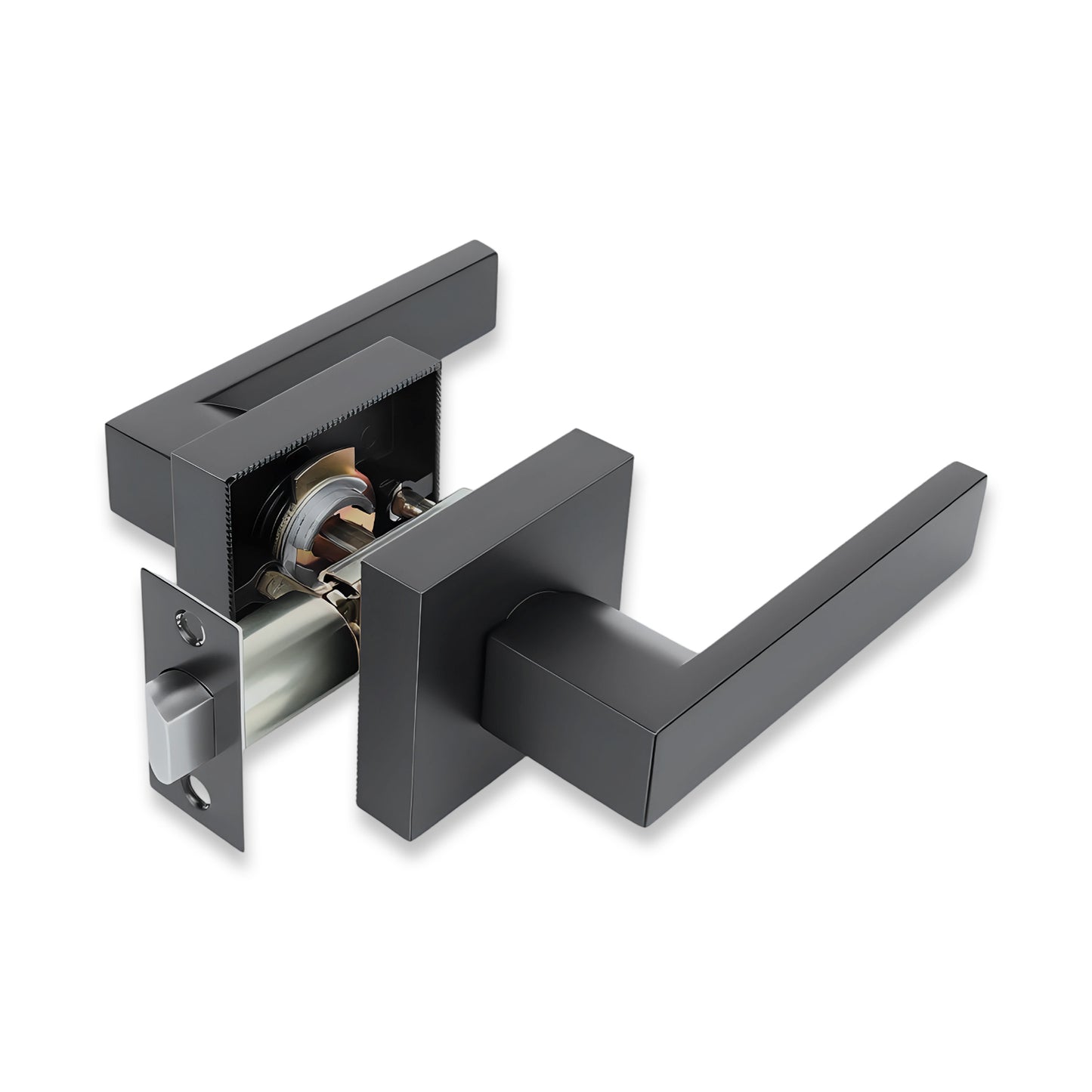 Modern door handle with lock mechanism on a white background