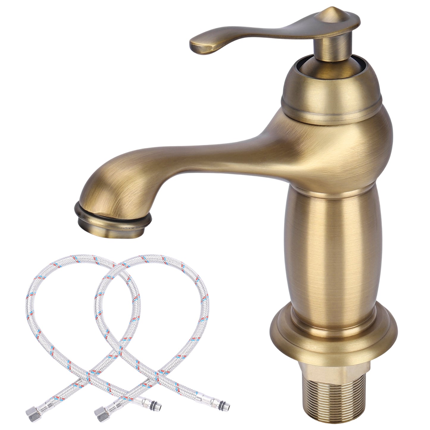 Bronze sink faucet with two hoses on a white background