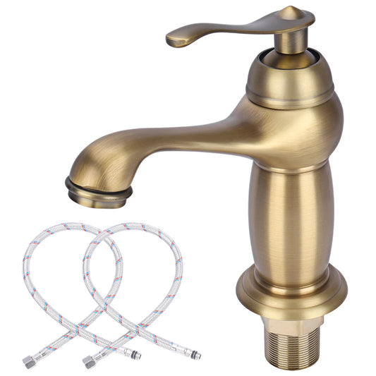 Brass bathroom faucet with retro design single handle hot and cold water tap for sink installation and daily use