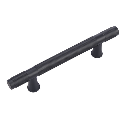 Black cabinet handle on a white background