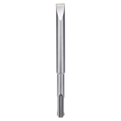 A silver metal flat-blade screwdriver bit with a textured, brushed finish, shown vertically against a solid white background.