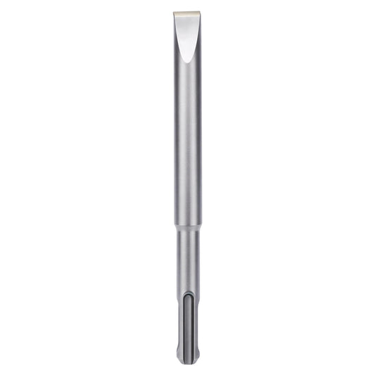 A silver metal flat-blade screwdriver bit with a textured, brushed finish, shown vertically against a solid white background.