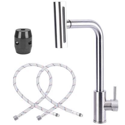 Brass kitchen pull down waterfall faucet with 15 inch extendable sprayer and 4 spray modes for dishwashing and sink cleaning
