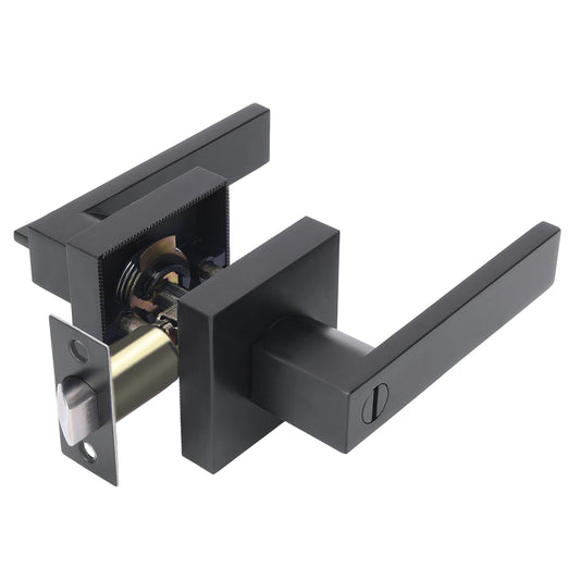 Privacy Door Handle Set, Keyless Lock, Reversible for Left or Right Hand, Black