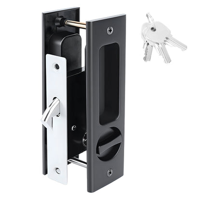 Black door handle with key on a white background