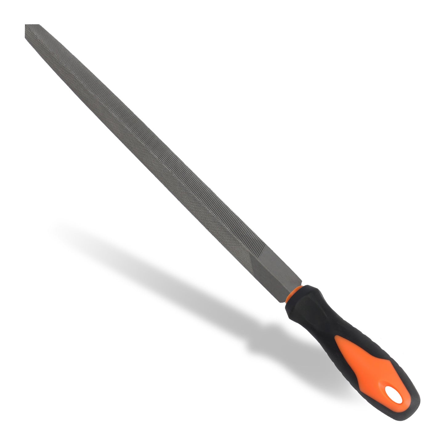 Diamond file with orange and black handle on a white background