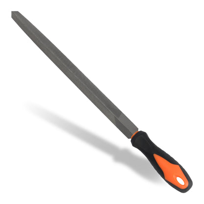 Diamond file with orange and black handle on a white background