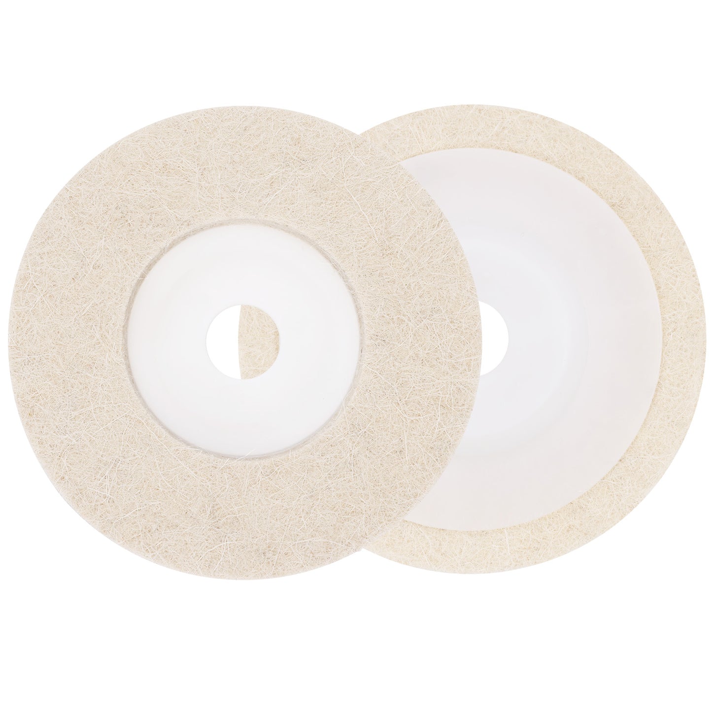 Coarse wool polishing wheel buffing pad for angle grinder, durable plastic backing, removes scratches and oxidation on metal, stone, glass, high gloss finish