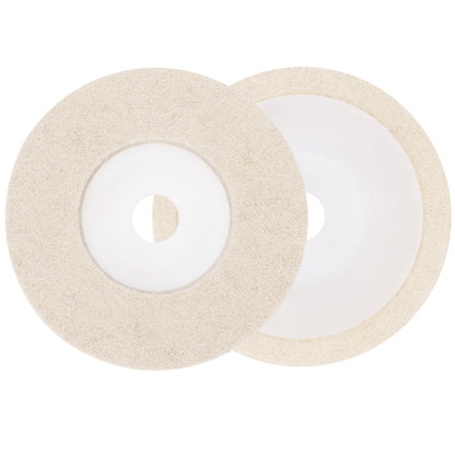 Coarse wool polishing wheel buffing pad for angle grinder, durable plastic backing, removes scratches and oxidation on metal, stone, glass, high gloss finish