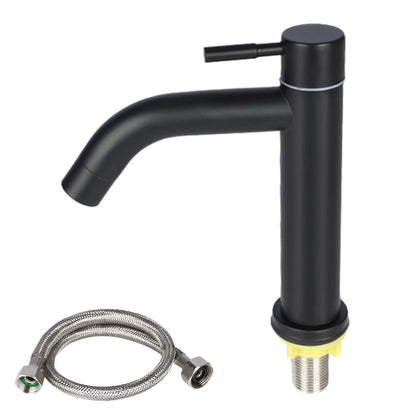 Black faucet with flexible hose on a white background