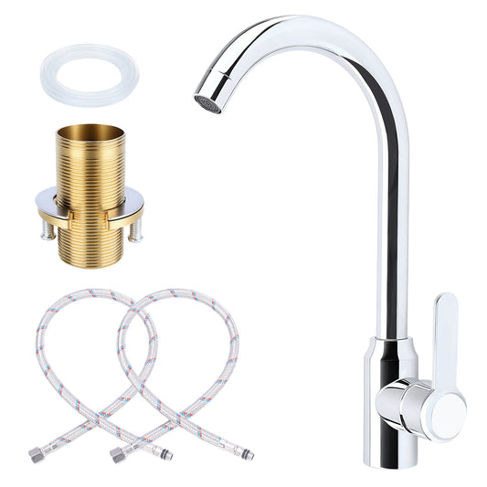 stainless steel kitchen faucet single handle hot and cold water tap with removable aerator for sink installation and daily use