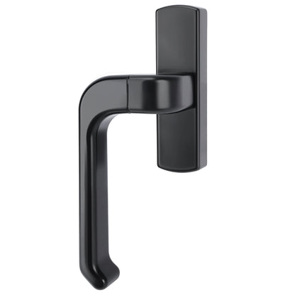 A matte black lever handle with a matching rectangular backplate, shown against a plain white background.