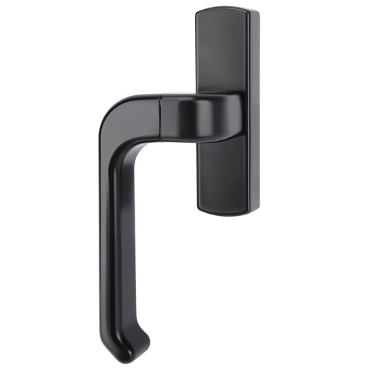 A matte black lever handle with a matching rectangular backplate, shown against a plain white background.