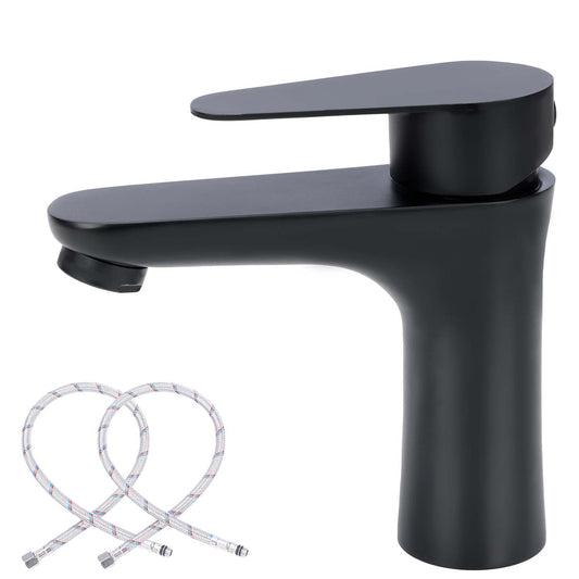 Black faucet with two shower hoses on a white background