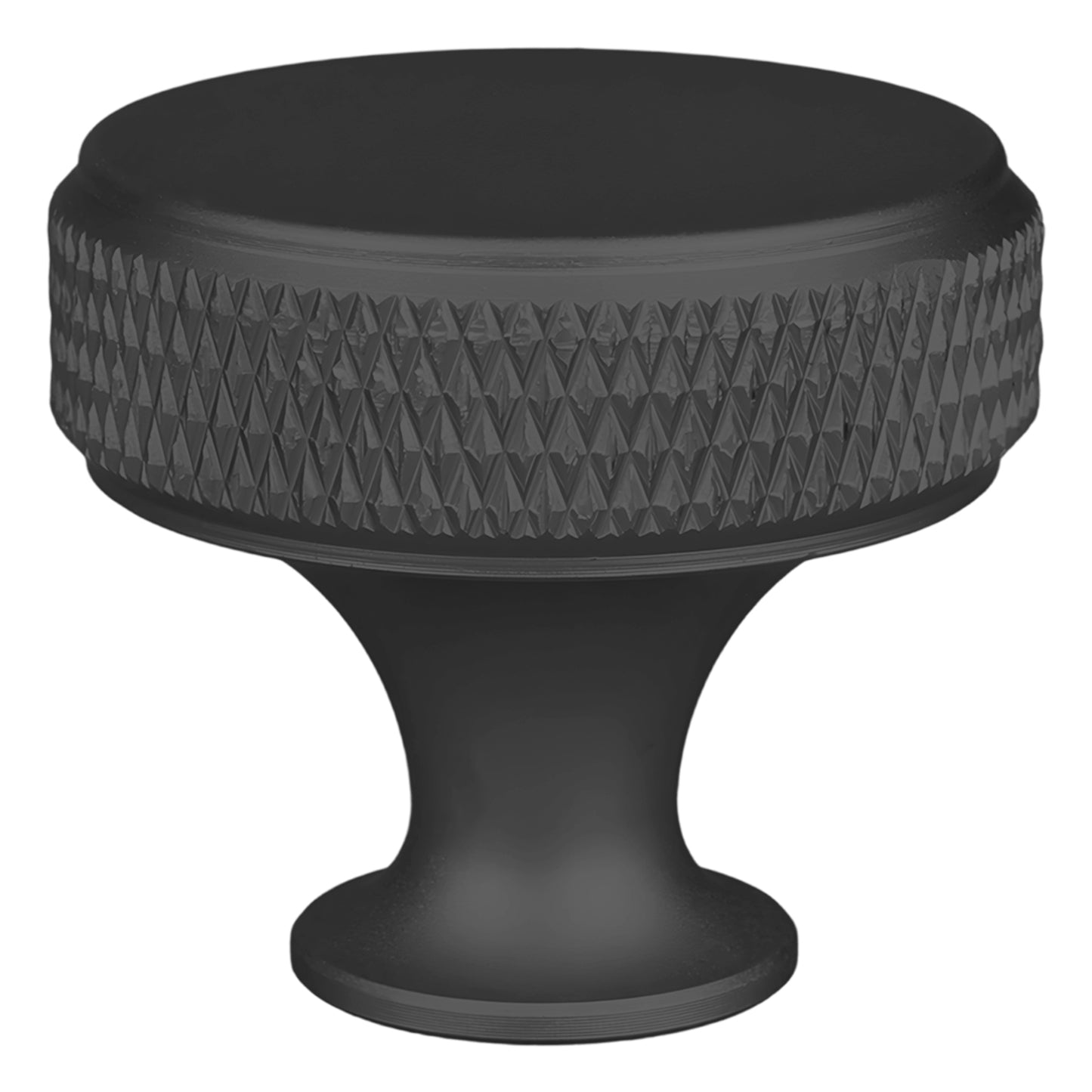 Black textured knob on a white background