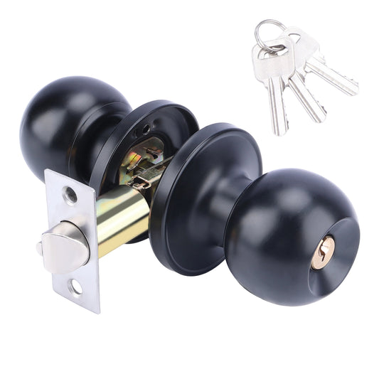Entry Door Handle Set, Lock with Key, Reversible for Left or Right Hand, Black