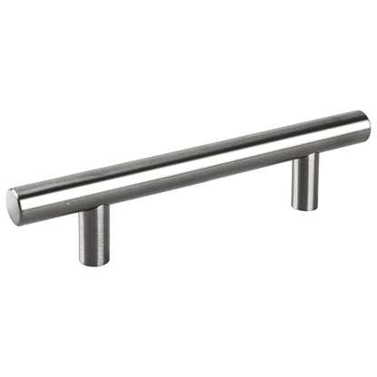 Stainless steel cabinet handle on a white background