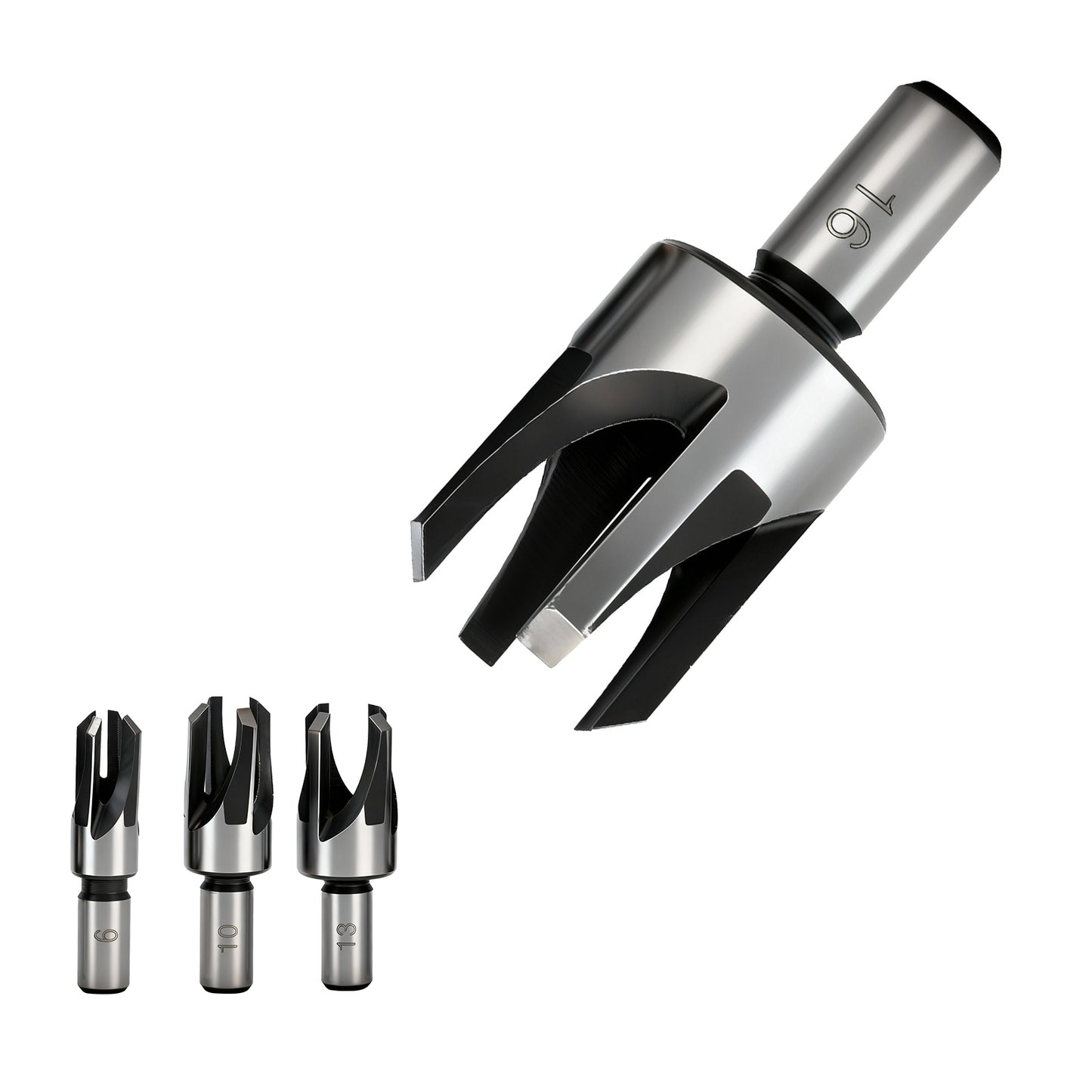 Set of drill bits on a white background