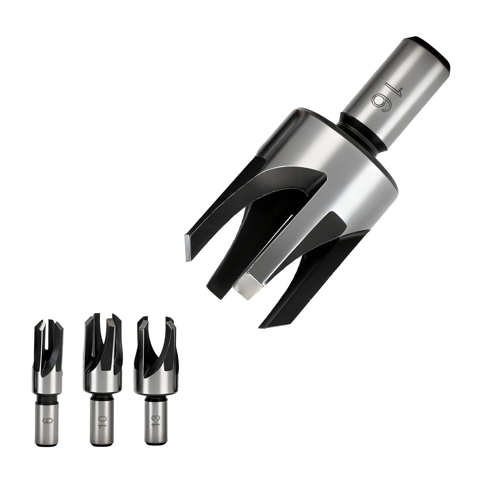Set of drill bits on a white background
