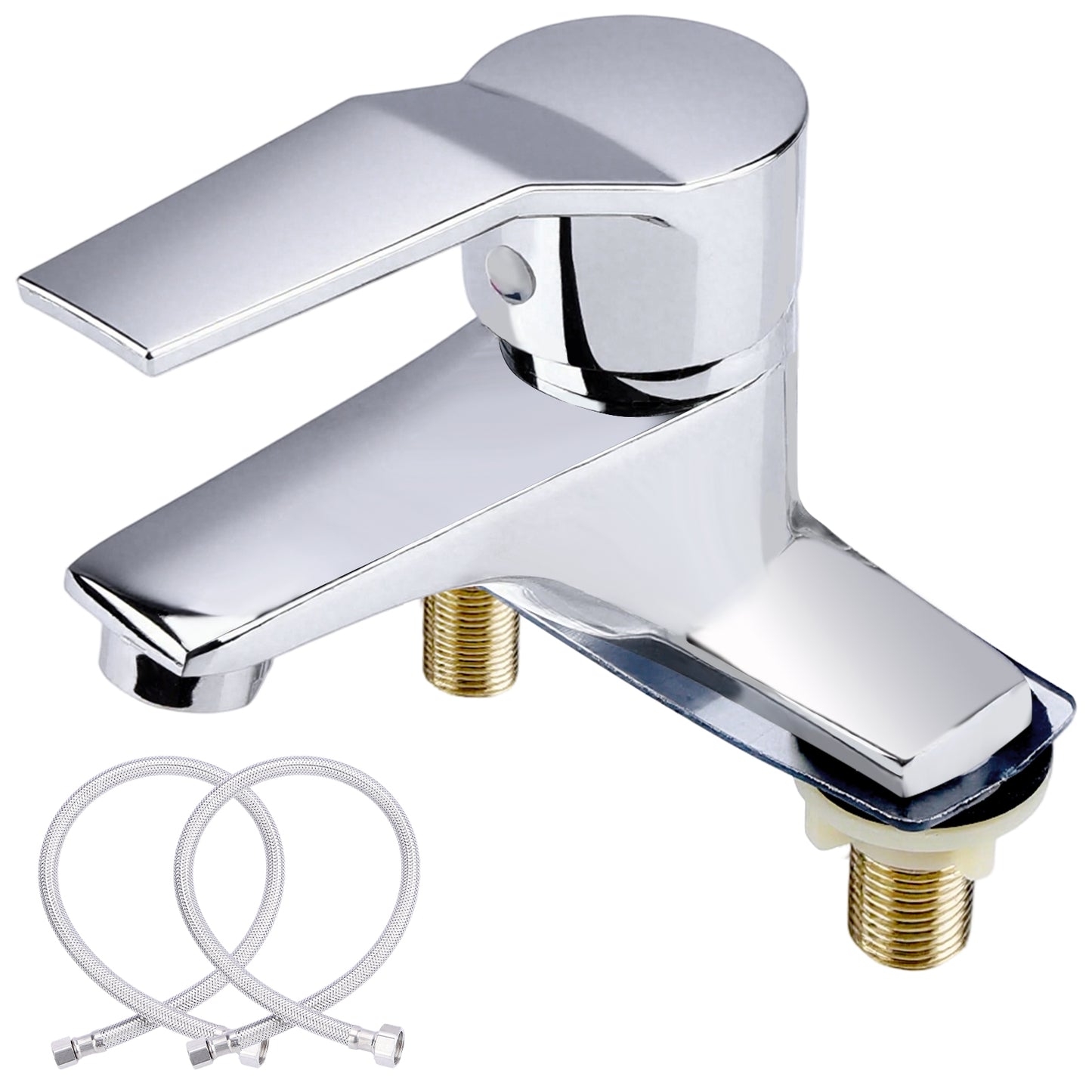 Stainless steel bathroom sink faucet, 2-hole, hot and cold water, silver finish, single-handle precise control with removable aerator