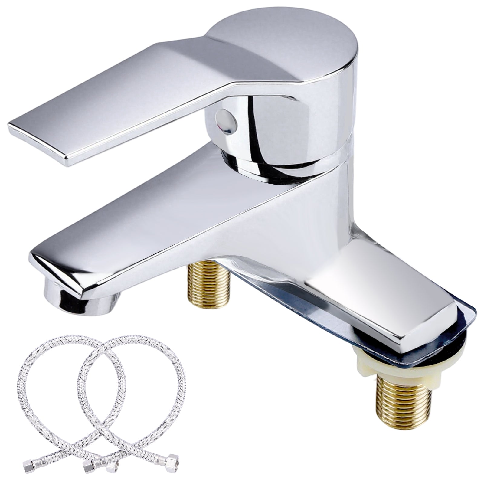 Stainless steel bathroom sink faucet, 2-hole, hot and cold water, silver finish, single-handle precise control with removable aerator