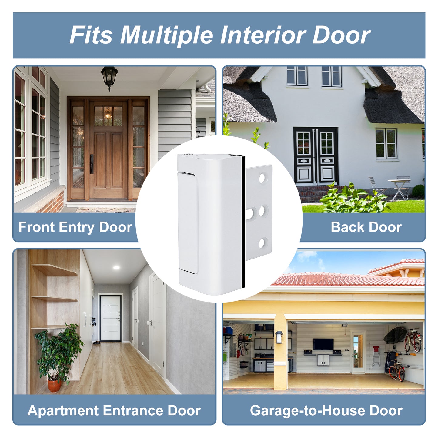 Product for fitting multiple interior doors with images of different door types.