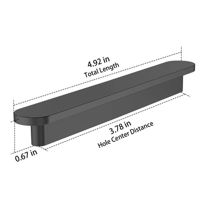 Black cabinet handle with measurements on a white background