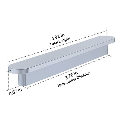Cabinet handle with dimensions labeled on a white background