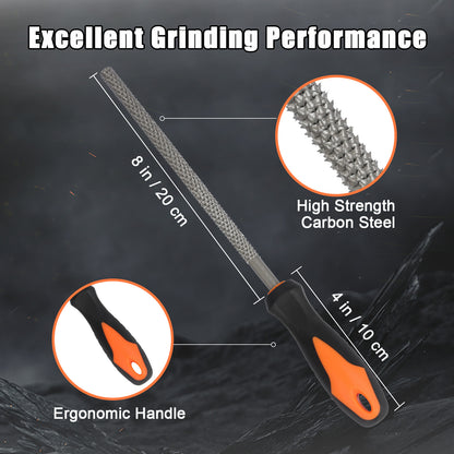 Grinding tool with measurements and features highlighted on a dark background