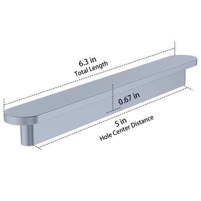 Cabinet handle with dimensions labeled on a white background