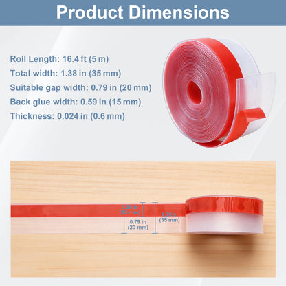 Red tape roll with dimensions displayed on a white background
