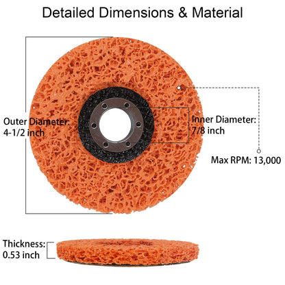 Orange abrasive wheel with labeled dimensions on a white background