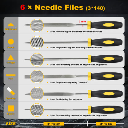 6-Piece Needle File Set, Alloy Steel Mini Files for Metal, Wood, Plastic, 6 Shapes
