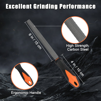 Rasp with measurements and features highlighted on a dark background