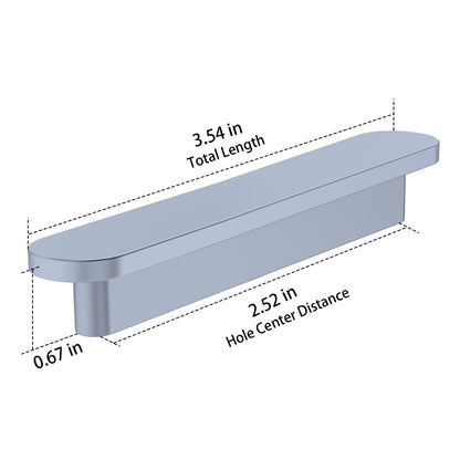 Cabinet handle with dimensions labeled on a white background