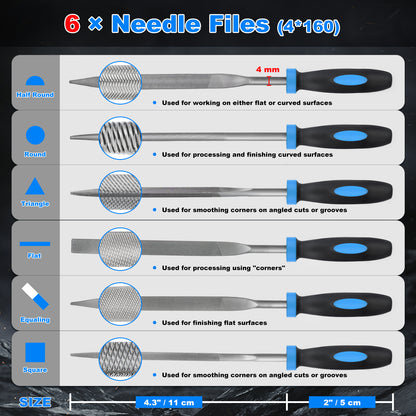 6-Piece Needle File Set, Alloy Steel Mini Files for Metal, Wood, Plastic, 6 Shapes