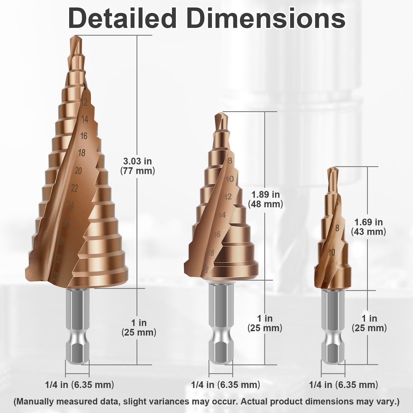 HSS M35 Cobalt Step Drill Bit 5-Step Hex Shank 4-12mm for Metal Stainless Steel Wood