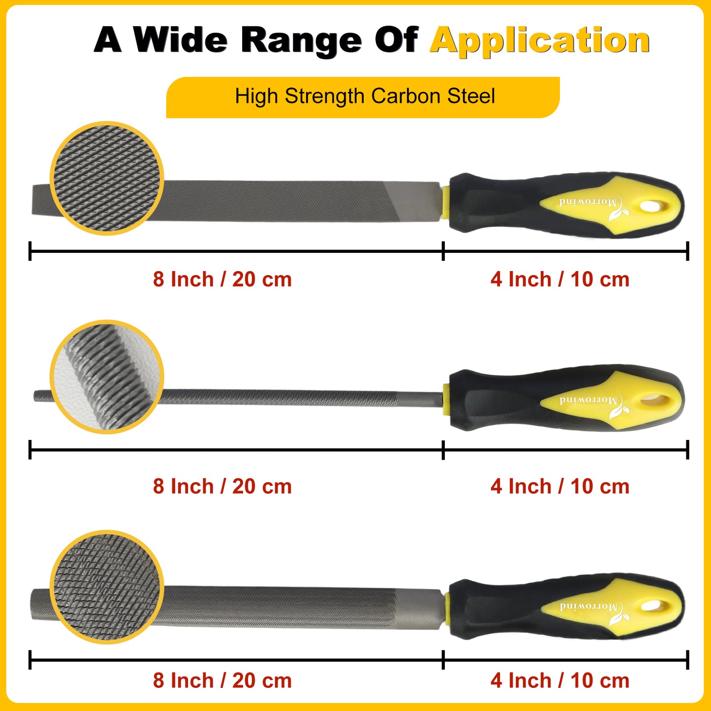 3PCS 8 inch Metal File Set, Carbon Steel Flat, Half-Round, Round Files for Metal Wood Plastic