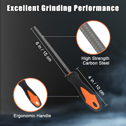 Diamond file with ergonomic handle and high strength carbon steel, labeled 'Excellent Grinding Performance'.