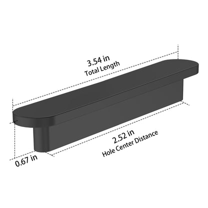 Black cabinet handle with measurements on a white background