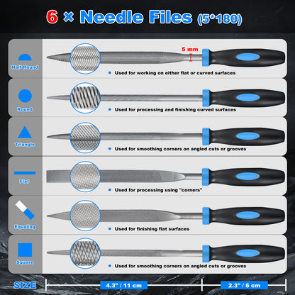 6-Piece Needle File Set, Alloy Steel Mini Files for Metal, Wood, Plastic, 6 Shapes