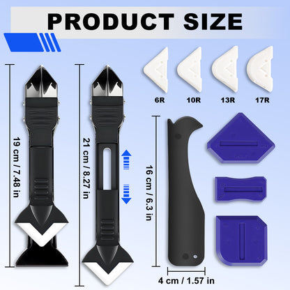 3-in-1 Silicone Caulking Tool Kit, Caulk Remover, Scraper, Sealant Finisher