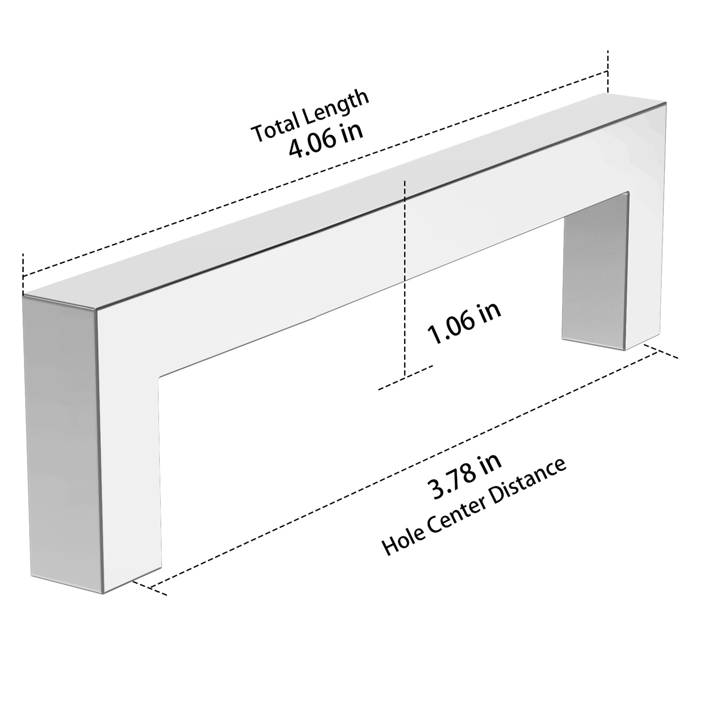 Measurement diagram of a rectangular metal bracket with dimensions labeled.