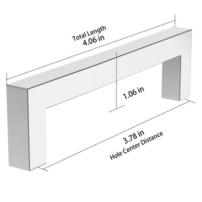 Measurement diagram of a rectangular metal bracket with dimensions labeled.