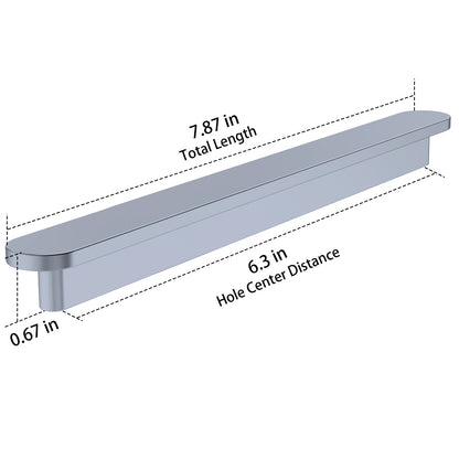 Measurement details of a metallic handle on a white background