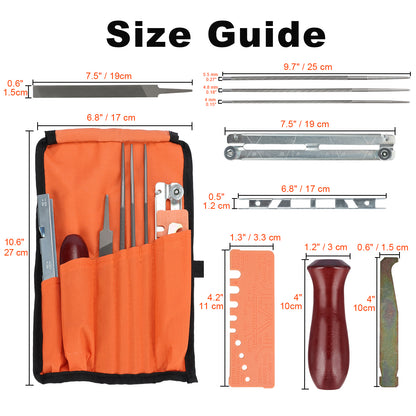 Chainsaw File Kit 9pcs, Round Files 5/32" 3/16" 7/32", Guide, Gauges & Wood Handle